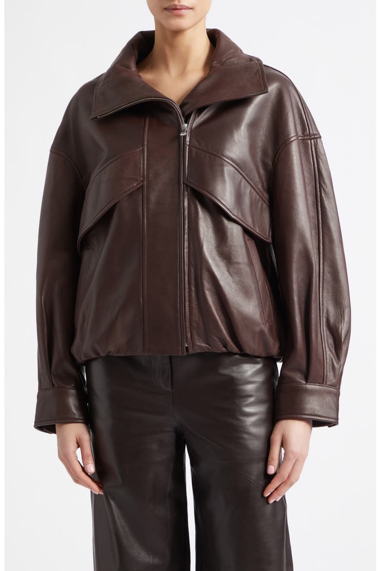 Roland Sculpted Leather Bomber Jacket, Main, color, BROWN
