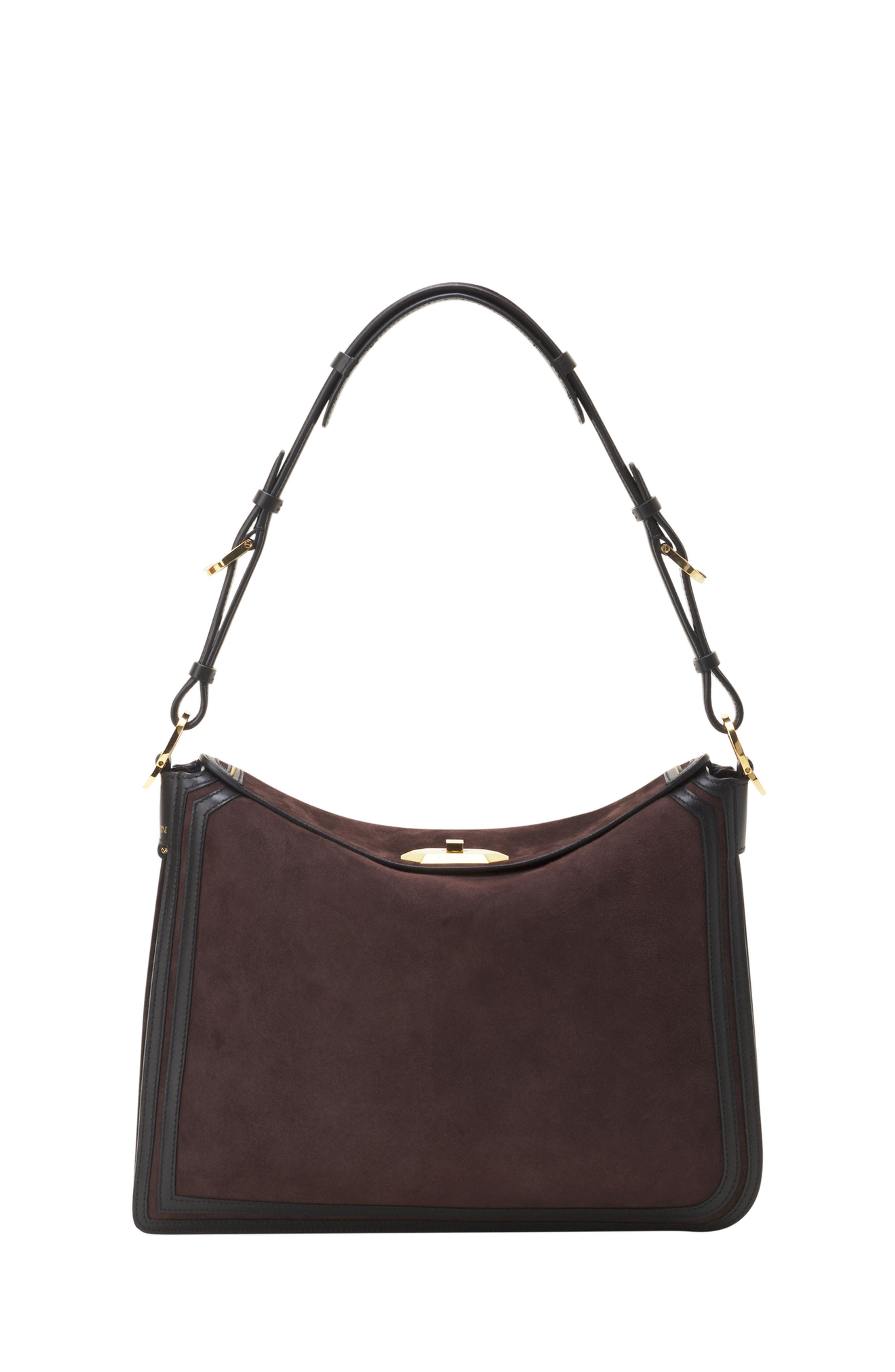 Lanvin Compagnon Asymmetrical Bag In Suede, Main, color, Dark Mocha