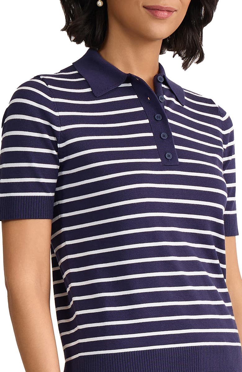 Jones New York Stripe Short Sleeve Polo, Alternate, color, Pacific Navy / Natural White
