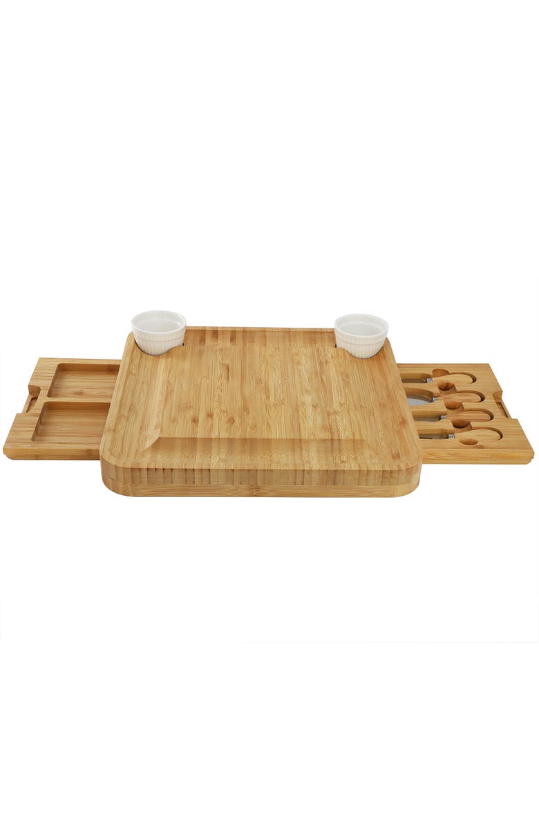 Megachef Wood Charcuterie Cheese Board Set with Ramekins and Slide Out Cutlery Drawer, Alternate, color, Bamboo