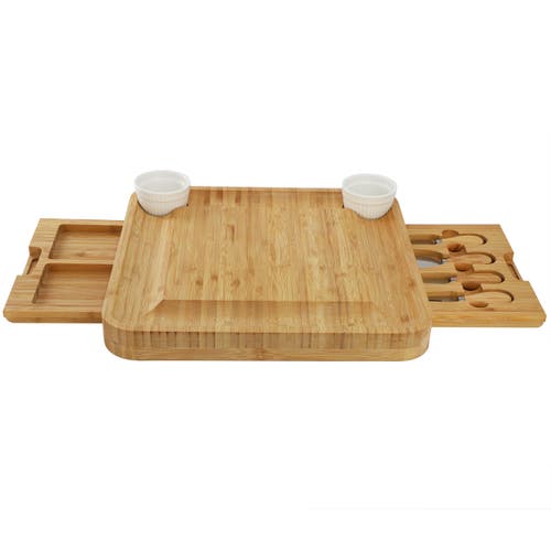 Megachef Wood Charcuterie Cheese Board Set With Ramekins And Slide Out Cutlery Drawer In Brown