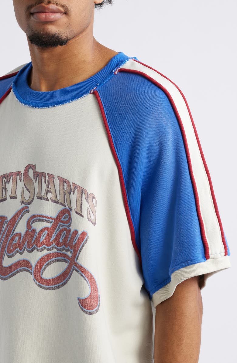 DIET STARTS MONDAY Warm-Up Colorblock Short Sleeve Cotton Graphic Sweatshirt, Alternate, color,