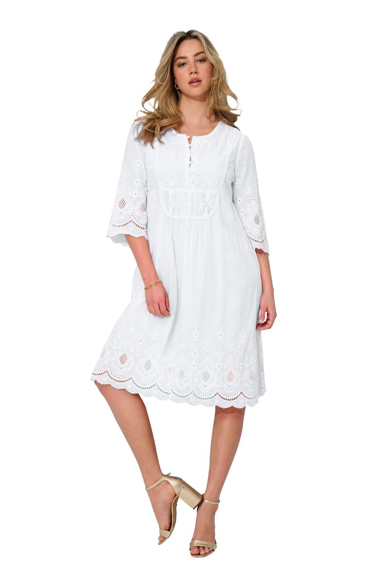 Roaman's Cotton Lace Dress, Main, color, White