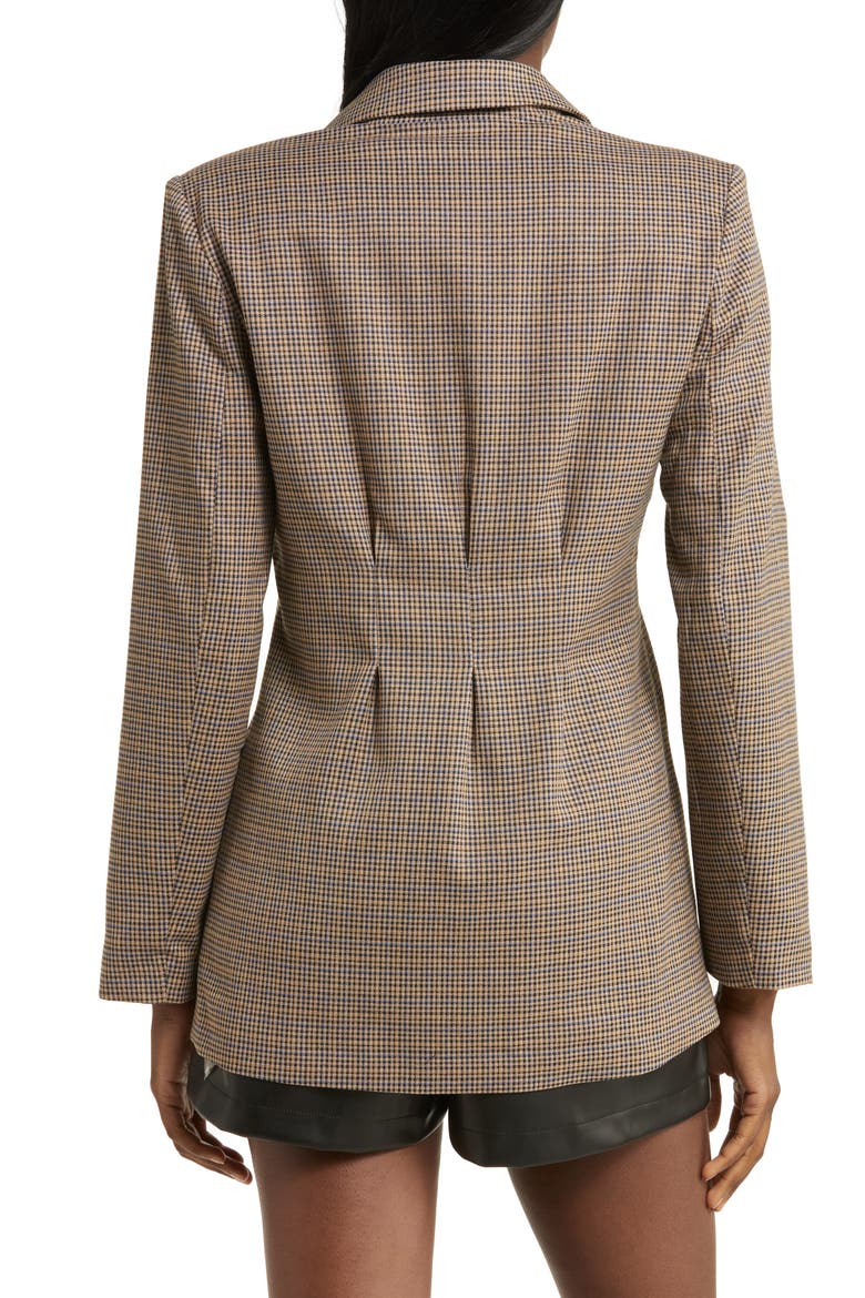 Cinched Waist Houndstooth Plaid Blazer, Alternate, color, BLUE/ YELLOW HOUNDSTOOTH PLAID