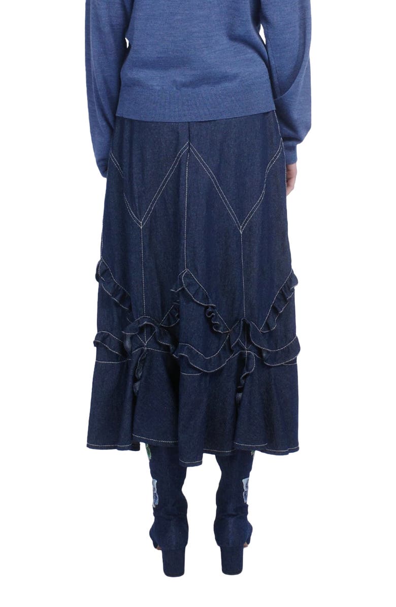 Anna Sui Denim Ruffle Maxi Skirt, Alternate, color, Denim