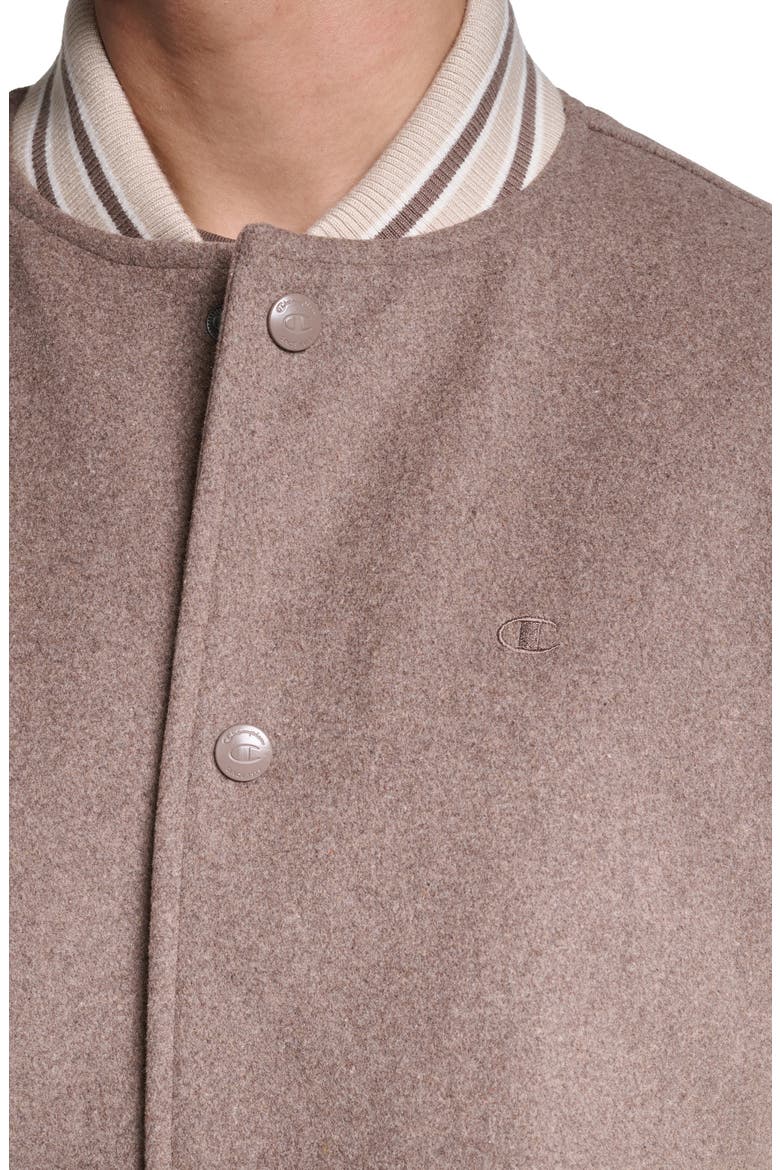 Varsity Jacket with Faux Leather Sleeves, Alternate, color, BROWN/ KHAK