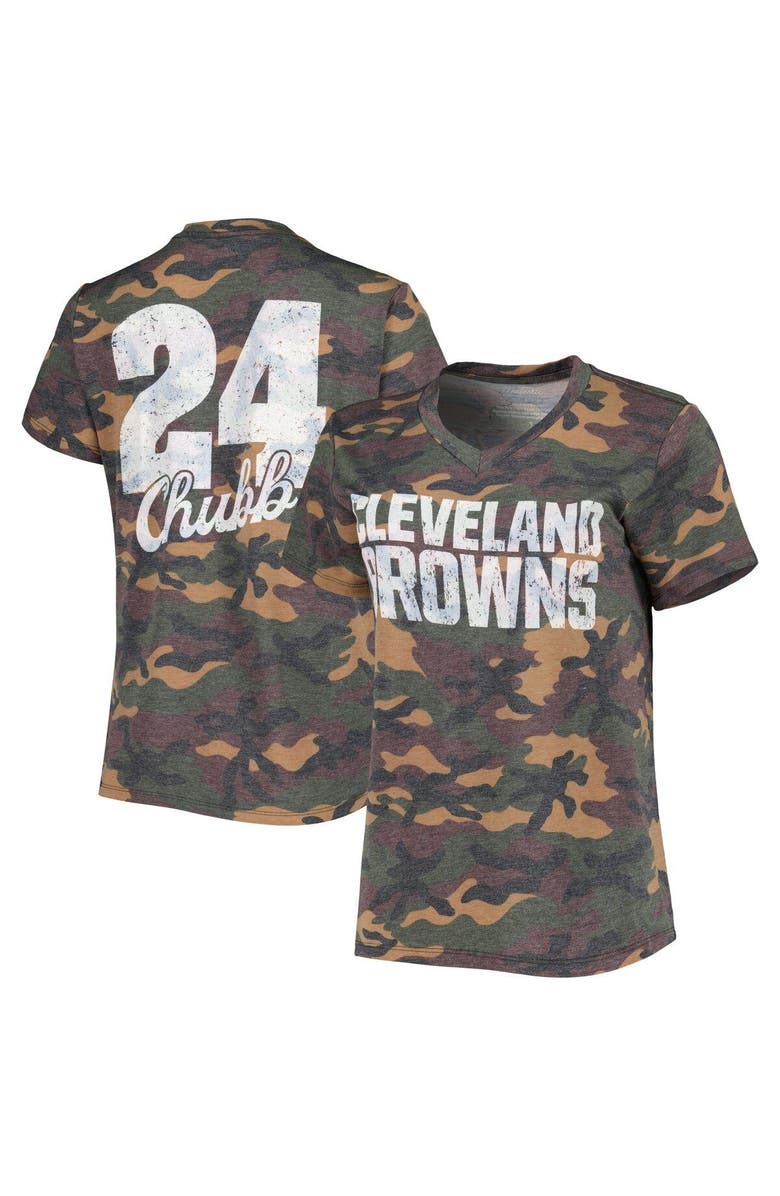 INDUSTRY RAG Women's Majestic Threads Nick Chubb Camo Cleveland Browns Name & Number V-Neck Tri-Blend T-Shirt, Main, color, 