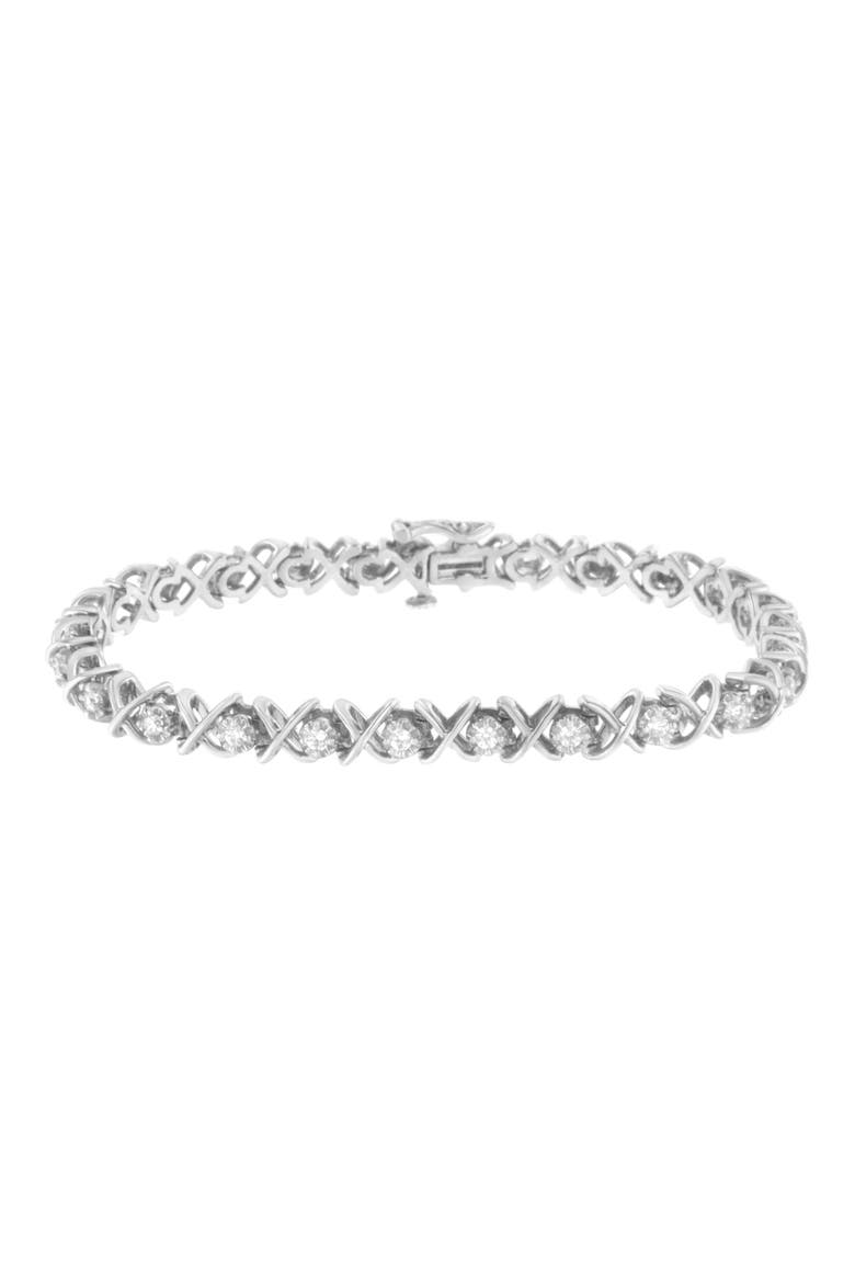 Silver 1 cttw Brilliant Round-Cut Diamond "X" Link Bracelet, Main, color, White
