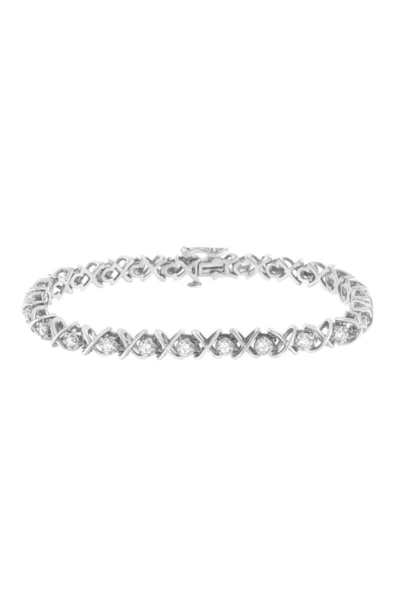 Haus of Brilliance Silver 1 cttw Brilliant Round-Cut Diamond "X" Link Bracelet, Main, color, White