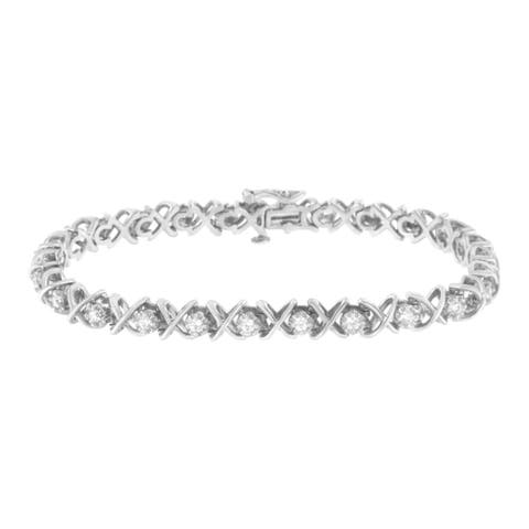 Silver 1 cttw Brilliant Round-Cut Diamond "X" Link Bracelet
