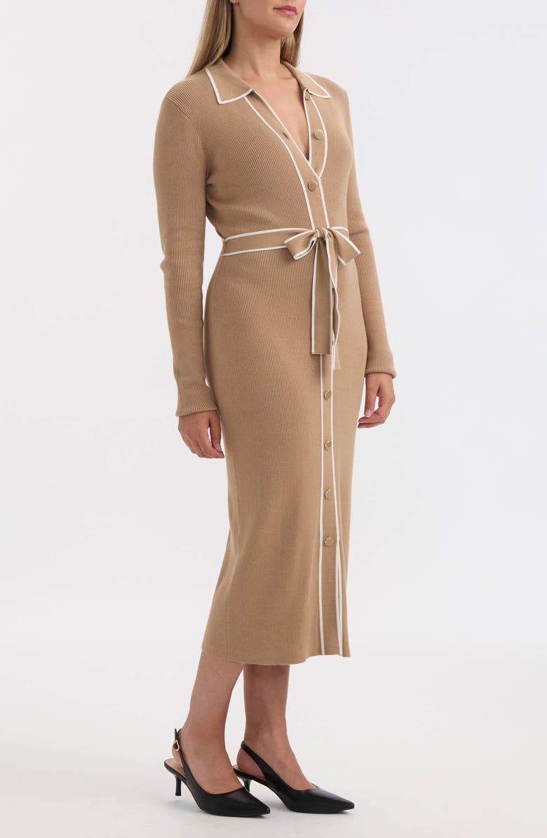 Ellen Tracy Tipped Long Sleeve Shirtdress, Alternate, color, Camel