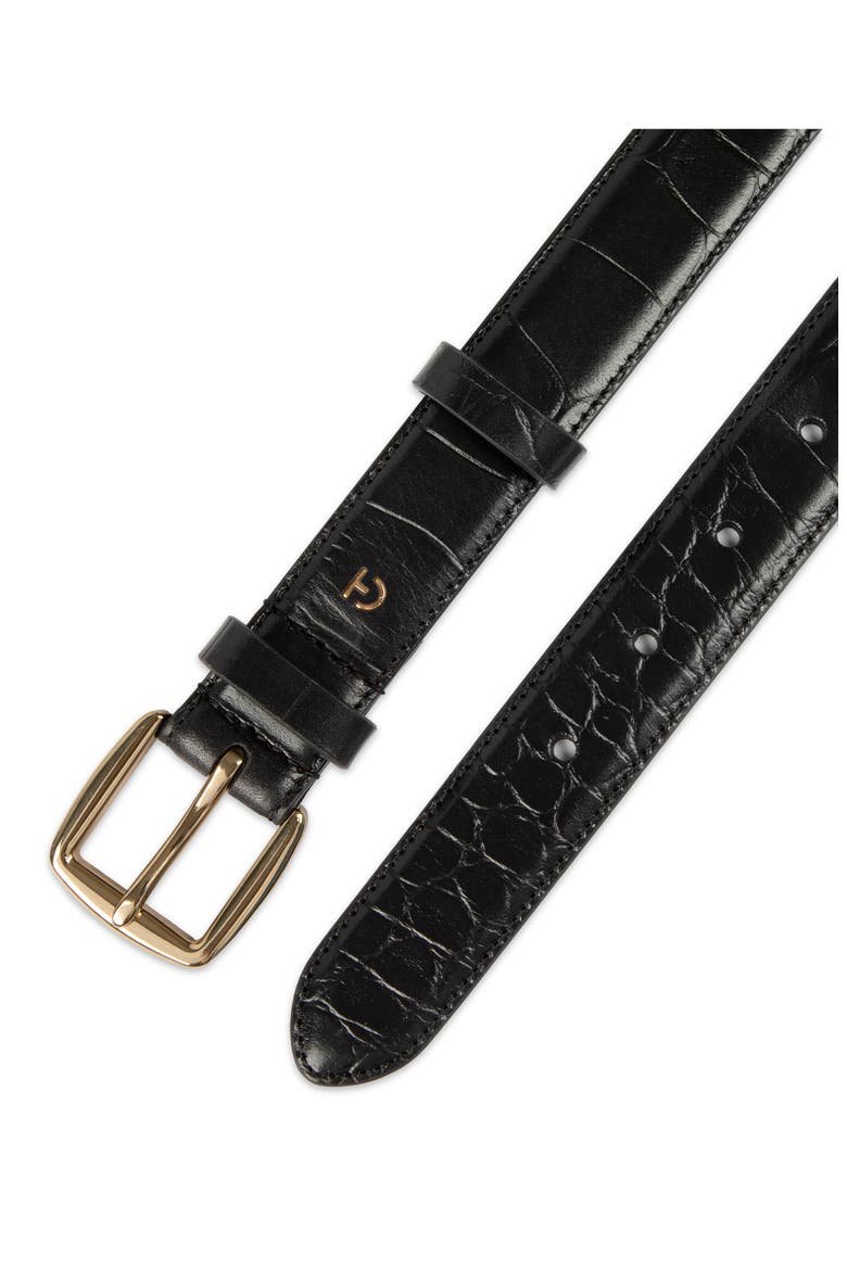 Feather Edge Leather Belt, Alternate, color, BLACK CROC
