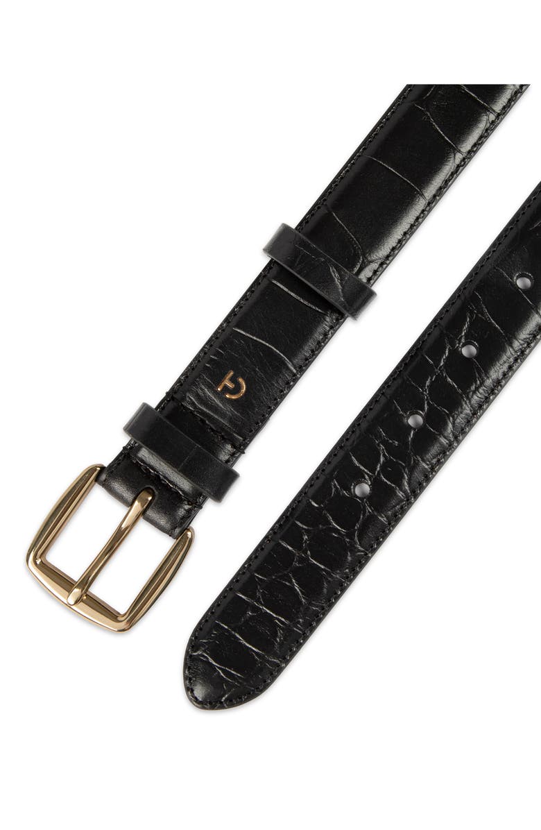 Cole Haan Feather Edge Leather Belt, Alternate, color, Black Croc