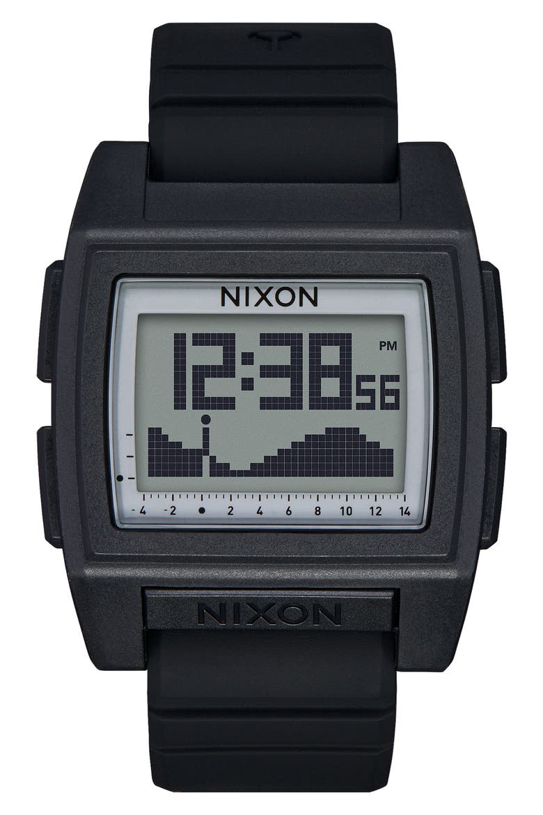 Base Tide Pro Digital Silicone Strap Watch, 42mm, Main, color, BLACK / POSITIVE