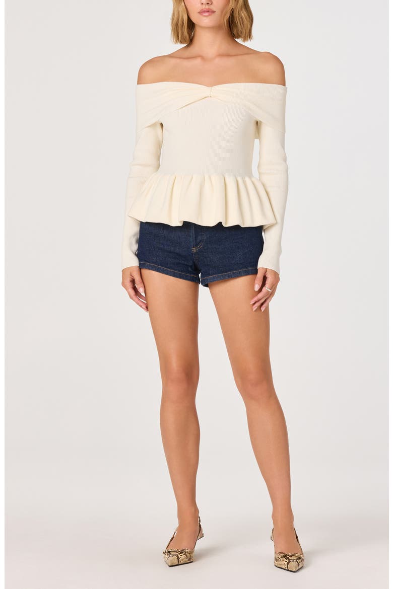 Tiarra Off-the-Shoulder Peplum Sweater, Alternate, color, CREAM