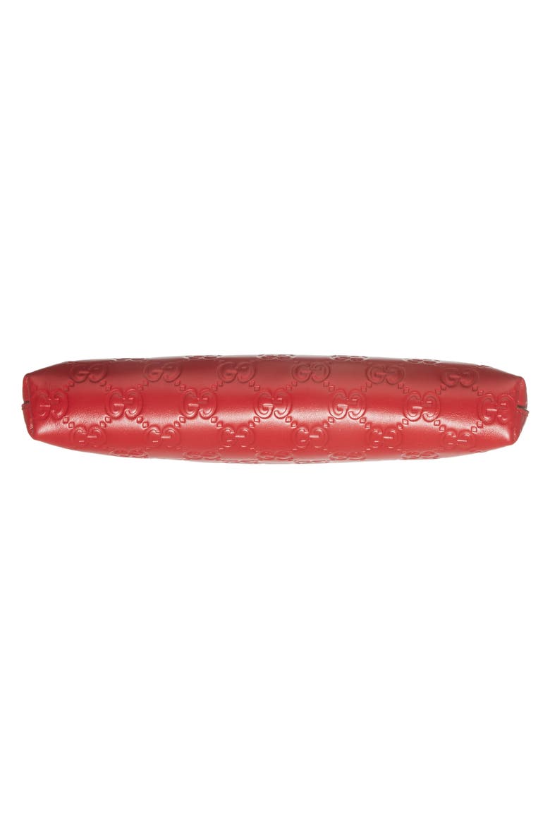 GG Leather Wallet on a Chain, Alternate, color, HIBISCUS RED