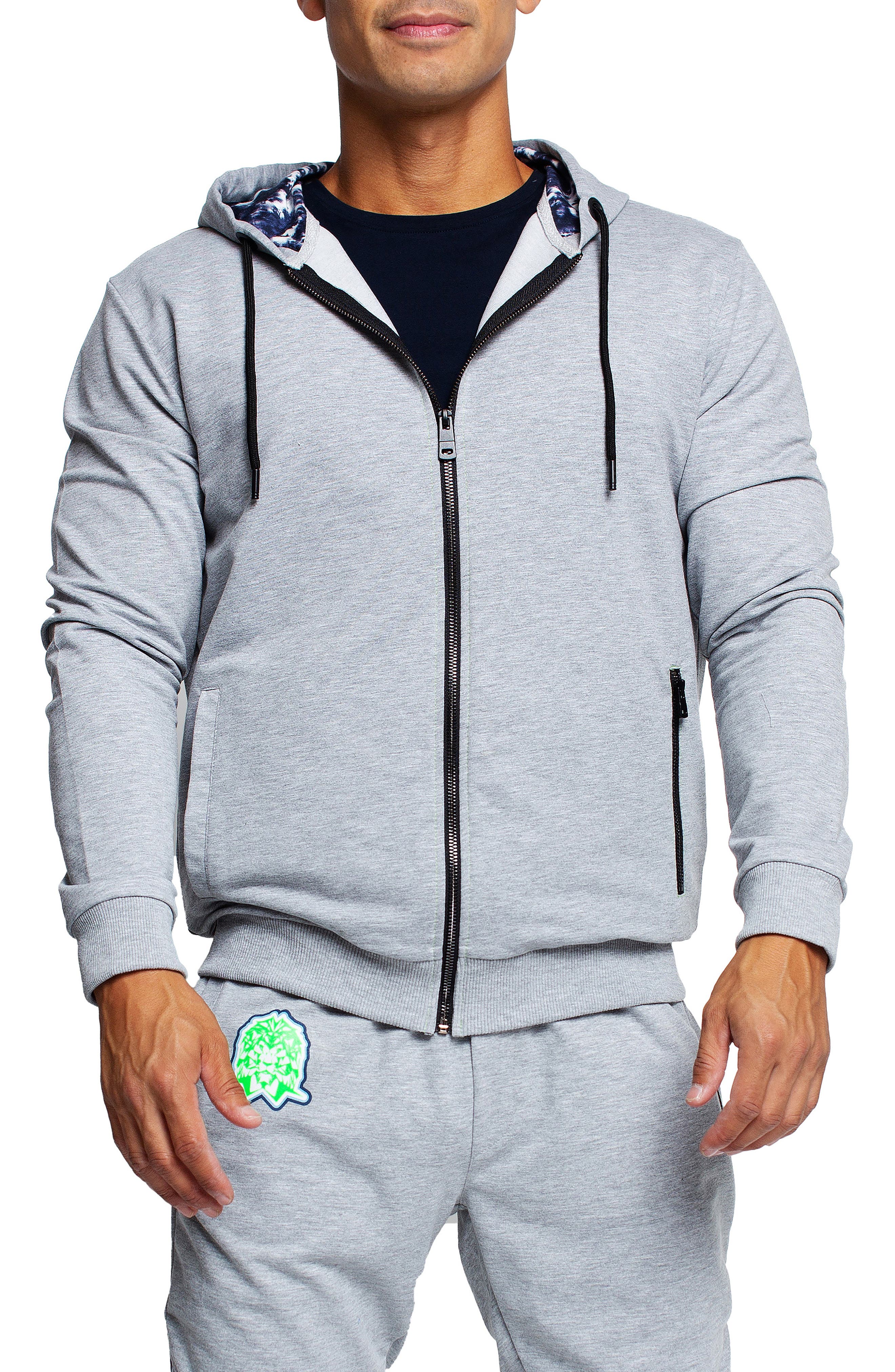 Maceoo Tie Dye Detail Zip Front Stretch Cotton Fleece Hoodie