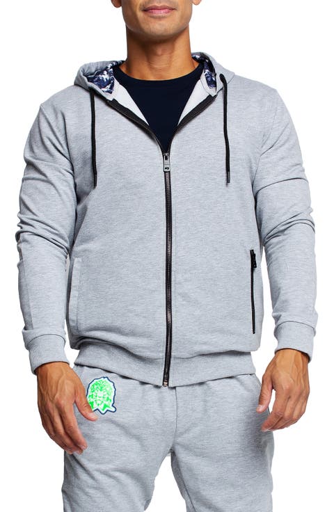 Tie Dye Detail Zip Front Stretch Cotton Fleece Hoodie