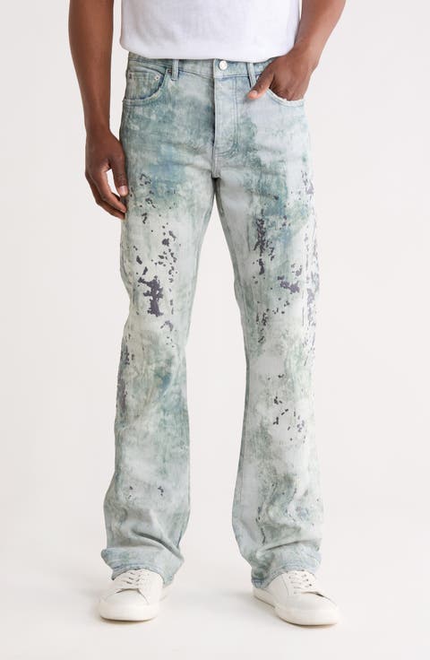 Worn Camouflage Embroidered Flare Leg Jeans