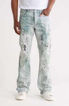 Worn Camouflage Embroidered Flare Leg Jeans