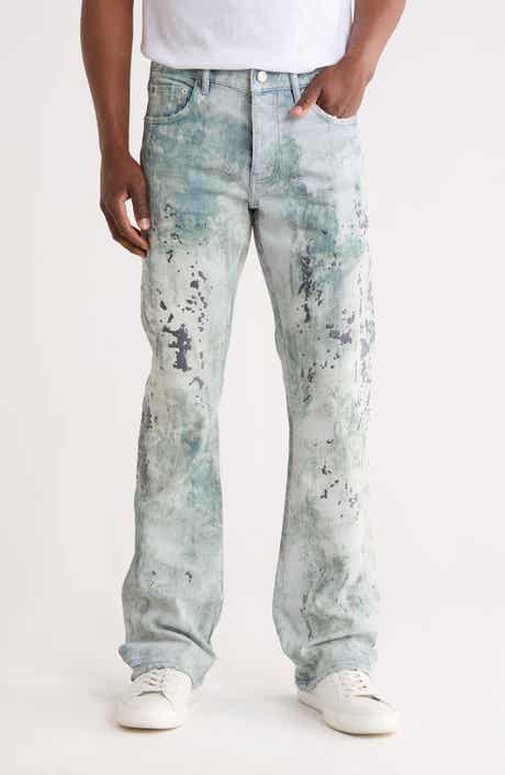 PURPLE BRAND Worn Camouflage Embroidered Flare Leg Jeans