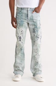 PURPLE BRAND Worn Camouflage Embroidered Flare Leg Jeans