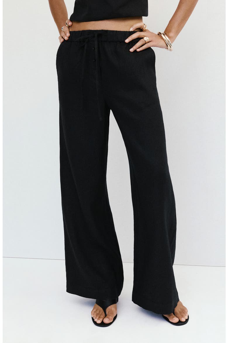 Pull-On Wide Leg Linen Pants, Main, color, BLACK