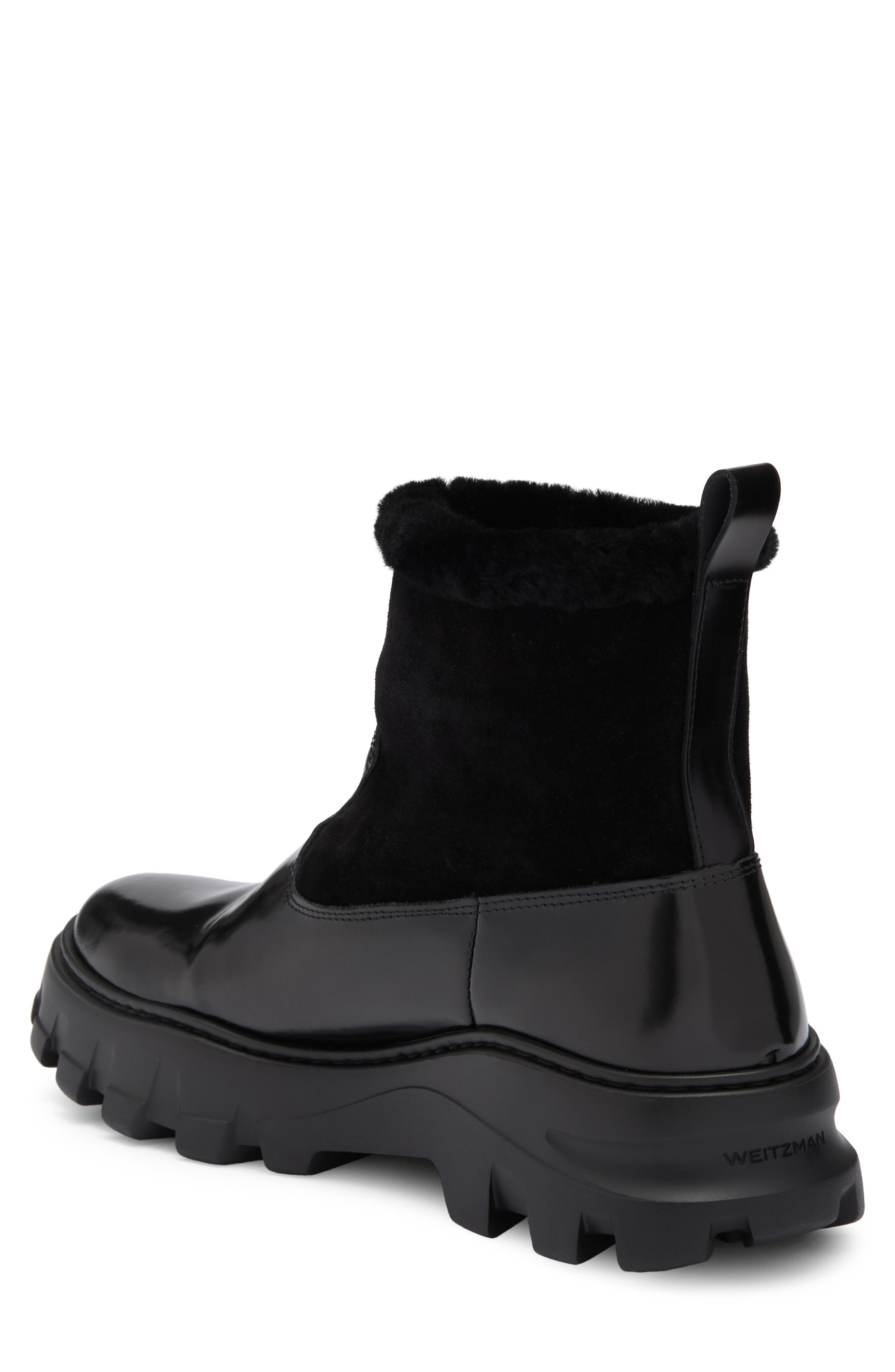Stuart Weitzman Alton Genuine Shearling Lined Lug Sole Boot, Alternate, color, Black
