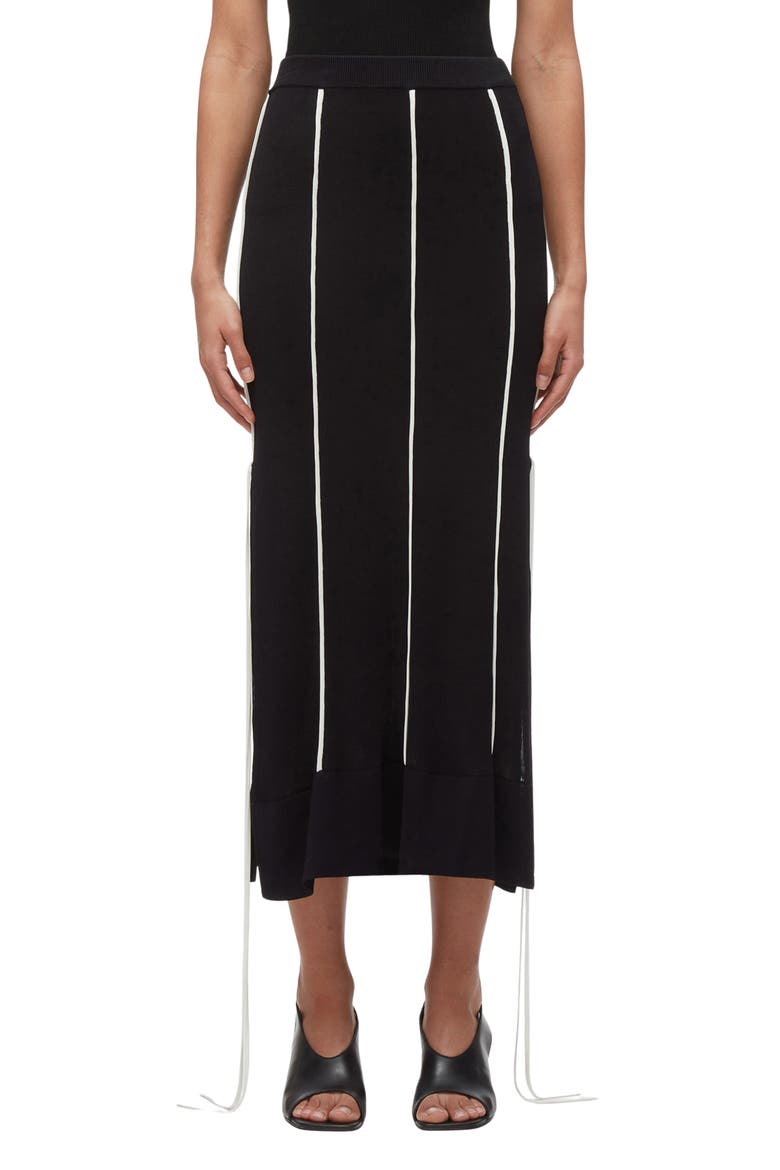 Piped Knit Midi Skirt, Main, color, MIDNIGHT-IVORY