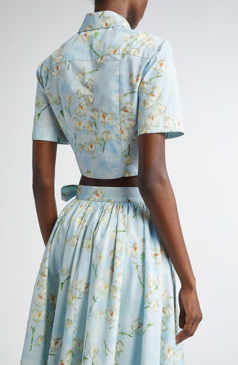 Emilia Wickstead Natalie Floral Cotton Poplin Crop Shirt, Alternate, color, Little Lillies On Blue