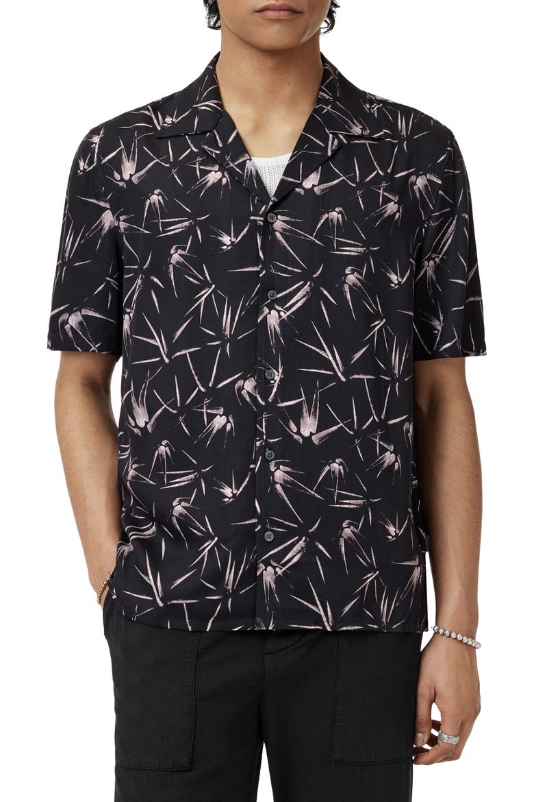 Dan Print Modal Camp Shirt, Main, color, BLACK