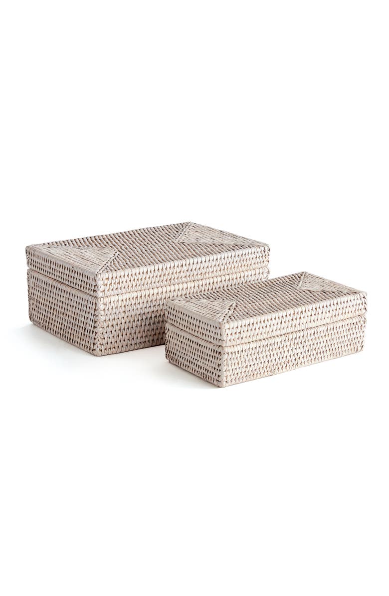 Napa Home & Garden Burma Rattan Rectangular Lidded Boxes Set of 2, Main, color, White