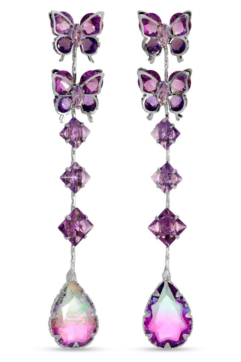 Adriana Butterfly Crystal Drop Earrings, Main, color, PURPLE