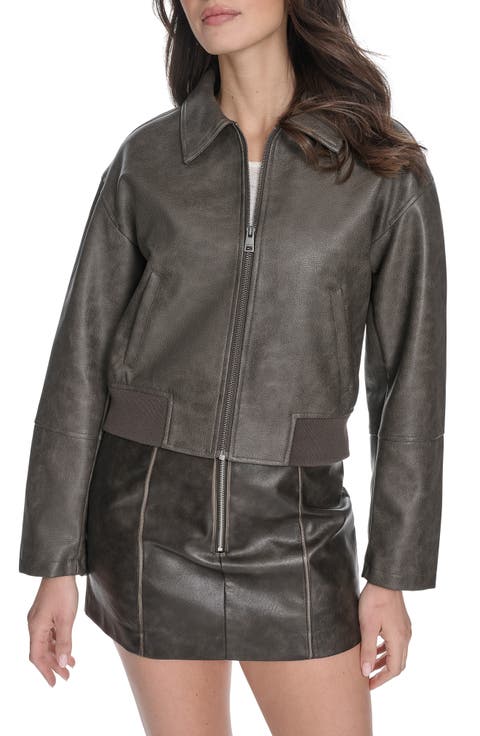 Faux Leather Bomber Jacket
