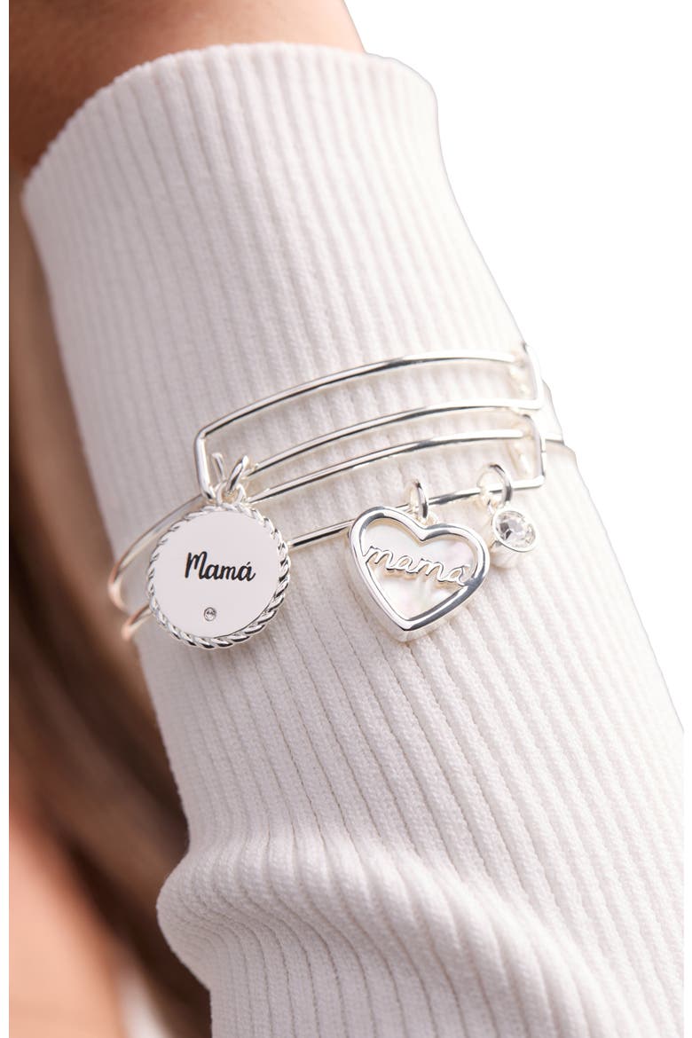 Mamá Mother of Pearl Heart Bangle Bracelet Duo, Alternate, color, Silver