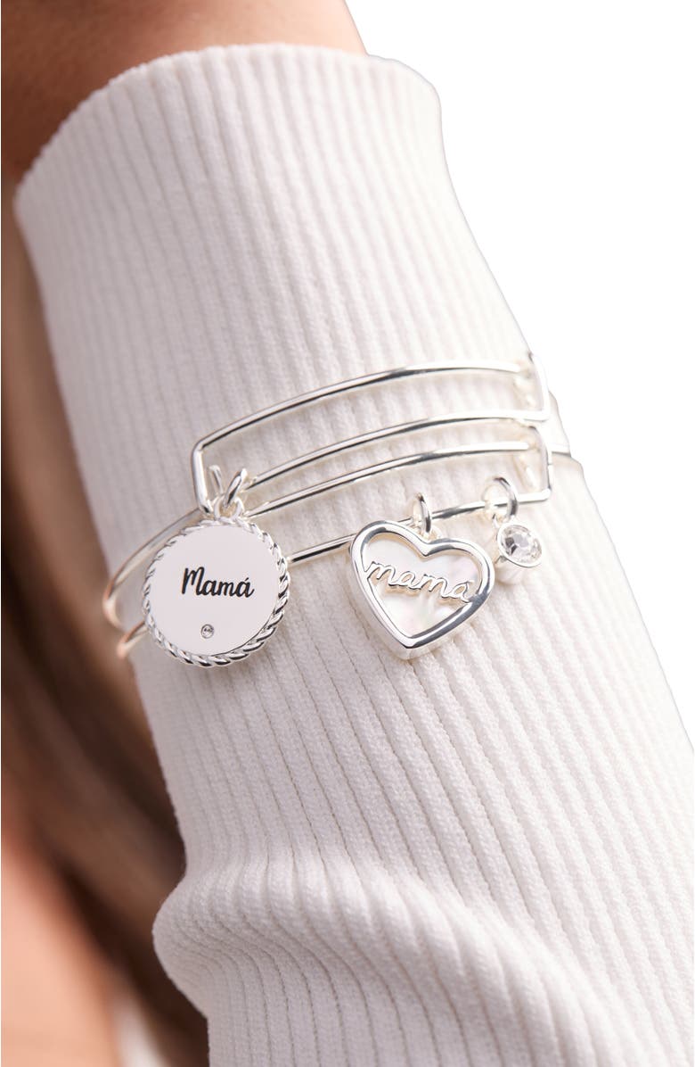 Alex and Ani Mamá Mother of Pearl Heart Bangle Bracelet Duo, Alternate, color, Silver