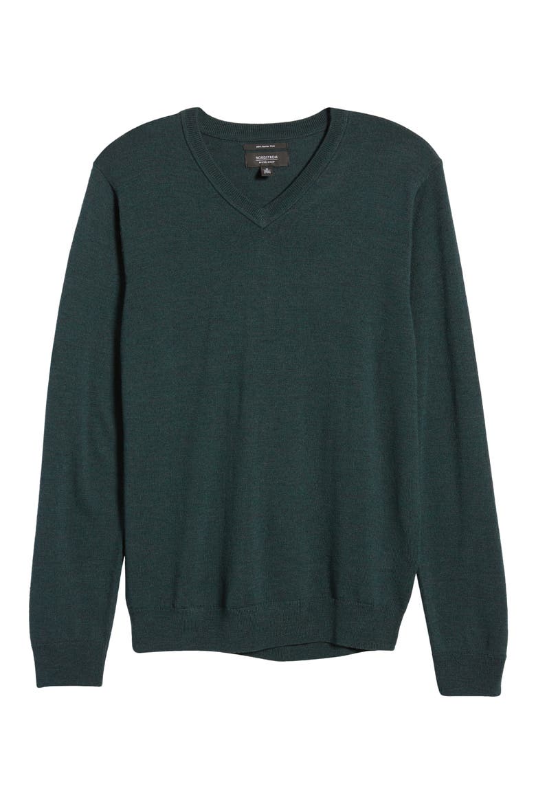 Washable Merino V-Neck Sweater, Alternate, color, GREEN SCARAB HEATHER