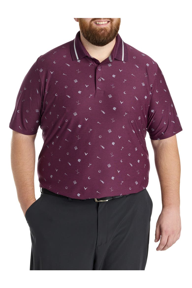 Big & Tall Memento Print Polo Shirt, Main, color, DK GRAPE WINE HEATH
