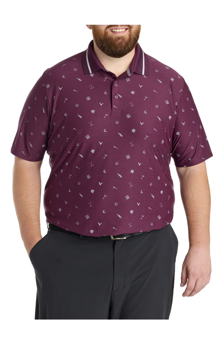 Callaway Big & Tall Memento Print Polo Shirt, Main, color, Dk Grape Wine Heath