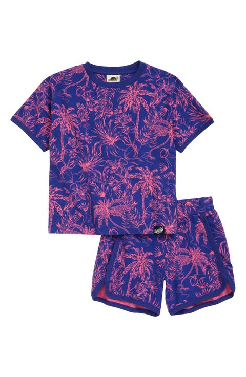Kids' Palm Tree Print Organic Cotton Blend T-Shirt & Shorts (Toddler, Little Kid & Big Kid)