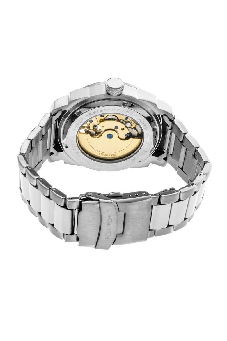 Helmsley Semi-Skeleton Leather-Band Watch, Alternate, color, Silver/White