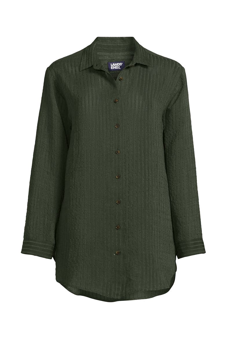 Plus Size Rayon Rib Button Down Cover-Up, Alternate, color, Rich Olive Green