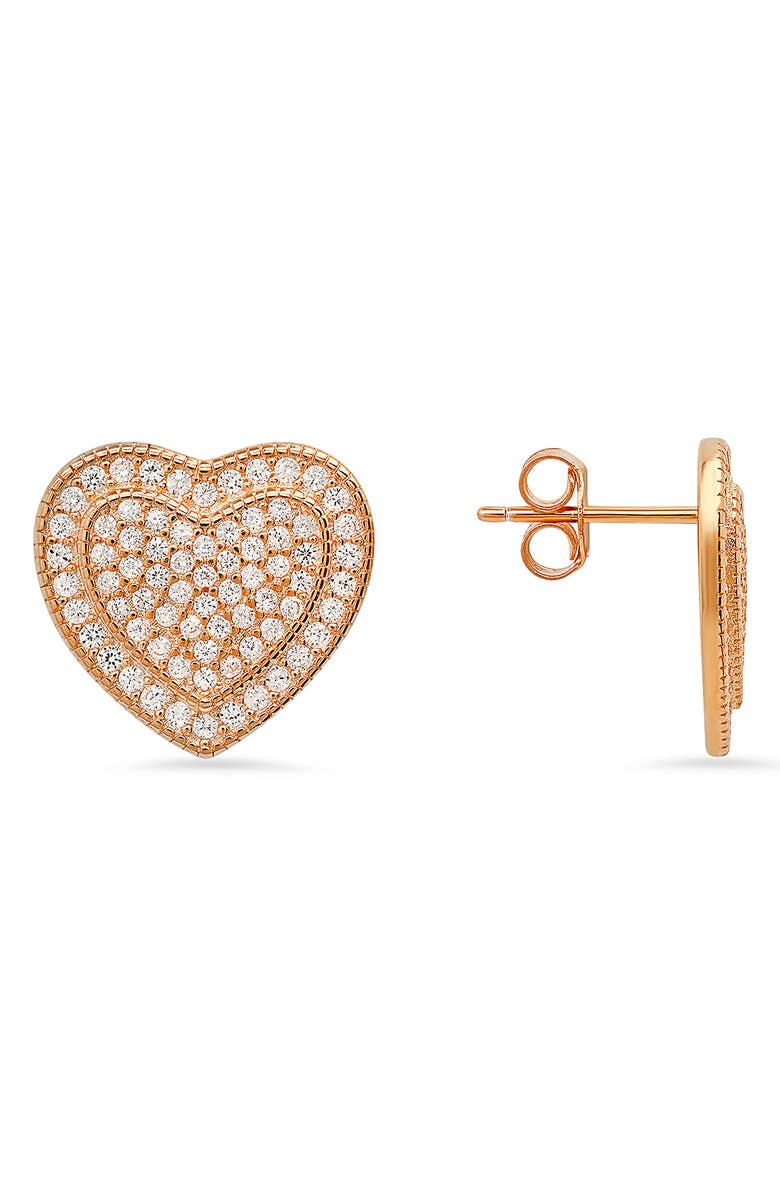 Queen Jewels Sterling Silver CZ Pavé Heart Stud Earrings, Main, color, Rose Gold