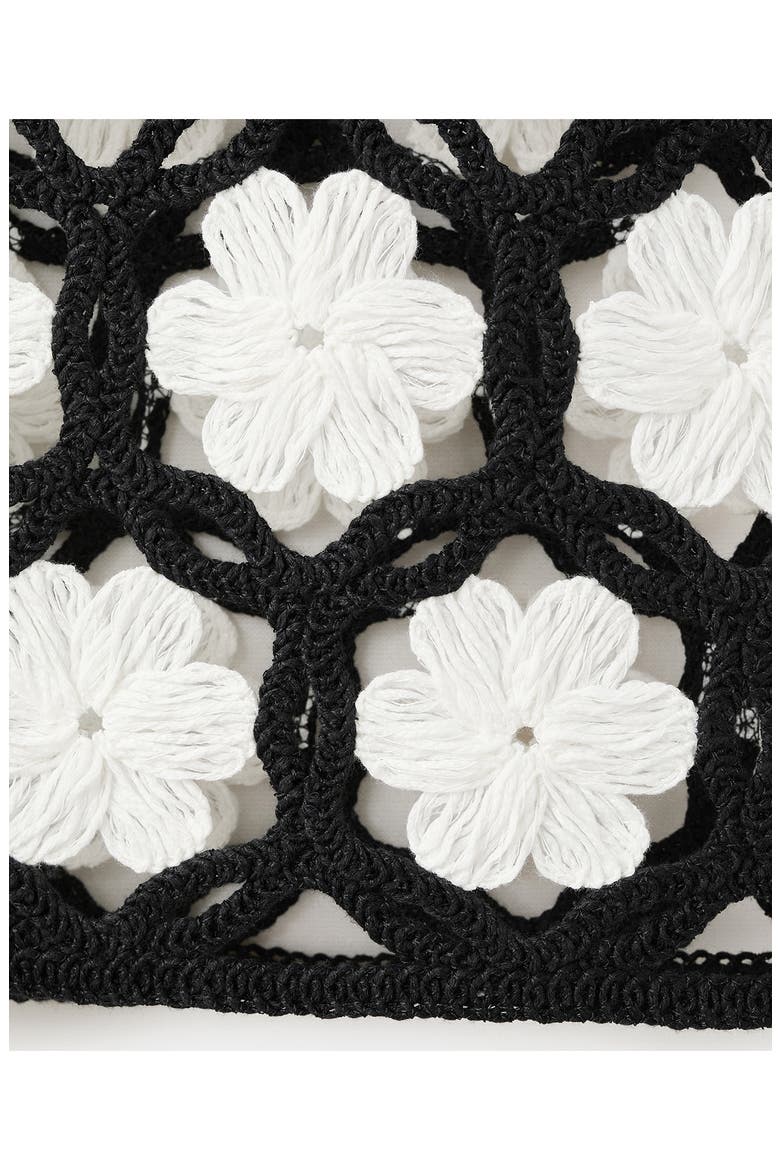Flower Embellished Openwork Sweater, Alternate, color, BLACK