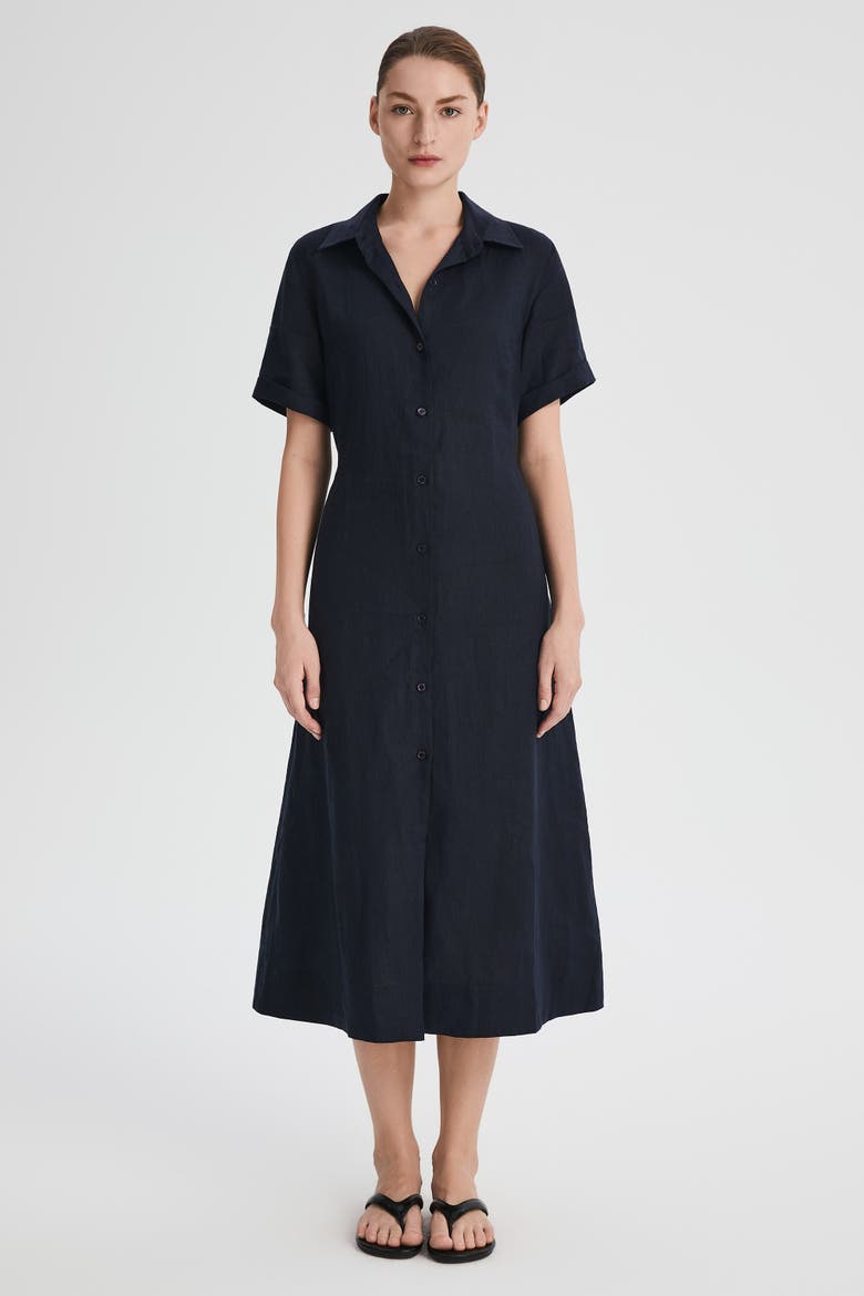 Classic Linen Maxi Dress, Alternate, color, Navy