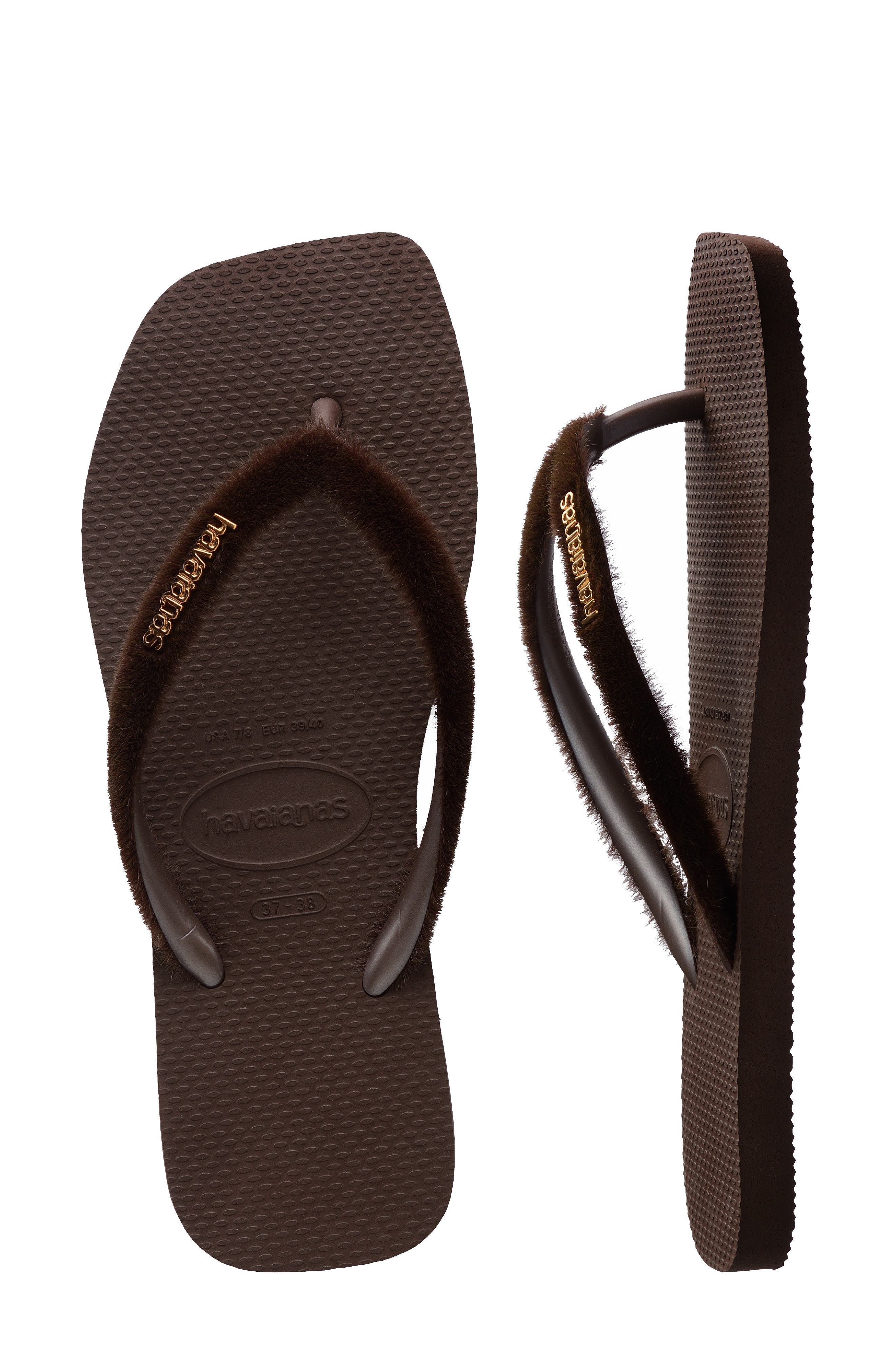 Havaianas Slim Square Plush Flip Flop, Alternate, color, Dark Brown