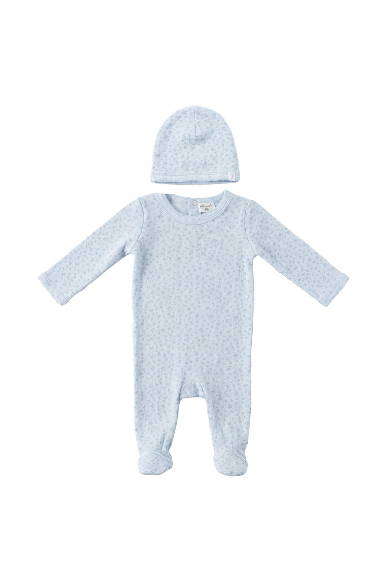 Little Fragile Boy Flower Pointelle Scalloped Edge Romper and Hat Set, Main, color, Blue