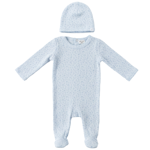 Boy Flower Pointelle Scalloped Edge Romper and Hat Set (Baby)