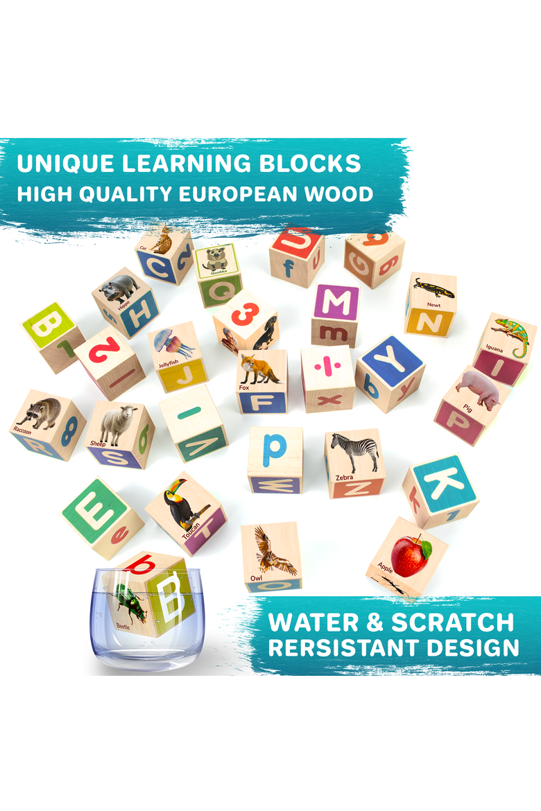 Wooden Alphabet Blocks & Puzzle Board Set, Alternate, color, Realistic