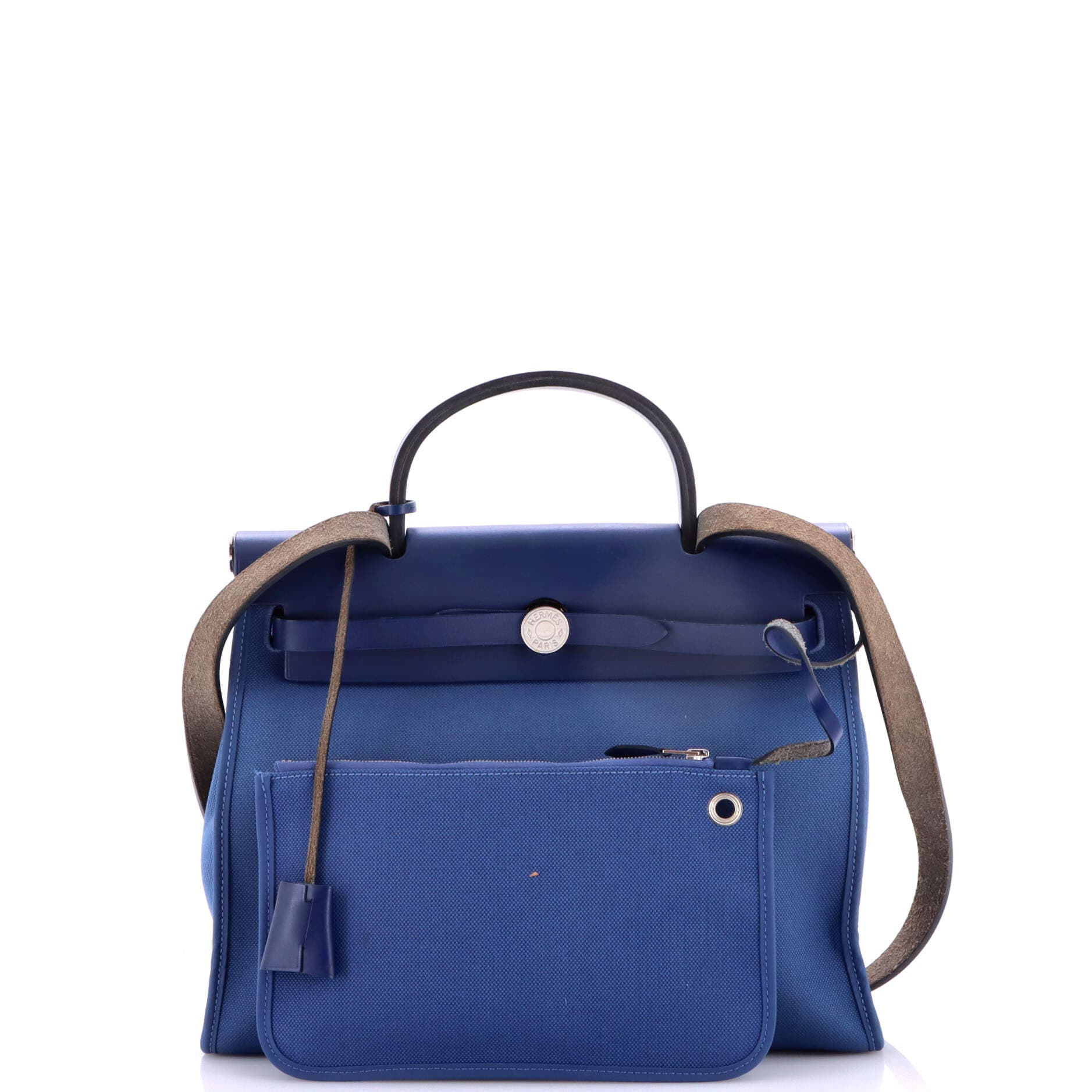 Pre-Owned Hermes Herbag Zip Leather and Toile 31, Alternate, color, Bleu Brighton